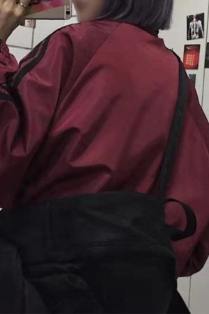 Style Core Aesthetics, New Style Trends - Contrast Stripe Zip Up Jacket