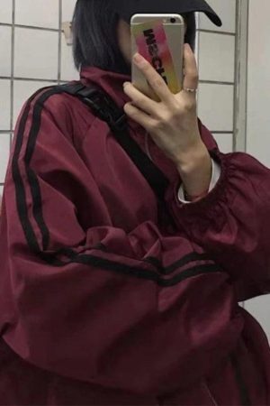 Style Core Aesthetics, New Style Trends - Contrast Stripe Zip Up Jacket