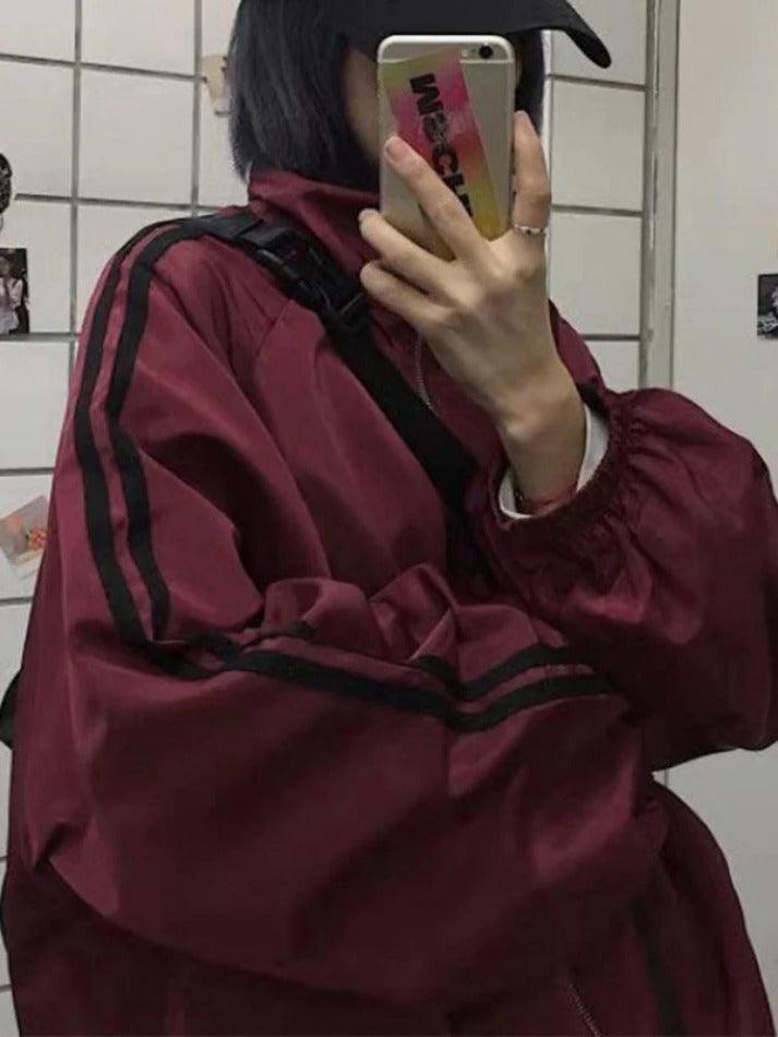 Style Core Aesthetics, New Style Trends - Contrast Stripe Zip Up Jacket Style Core Aesthetics, New Style Trends - Contrast Stripe Zip Up Jacket