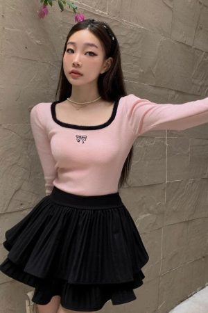 Style Core Aesthetics, New Style Trends - Coquette Bow Fluffy Neck Top