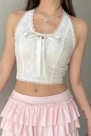 Style Core Aesthetics, New Style Trends - Coquette Bow Halter Neck Top
