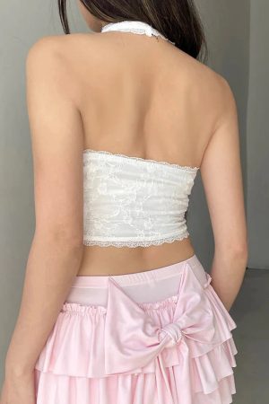 Style Core Aesthetics, New Style Trends - Coquette Bow Halter Neck Top