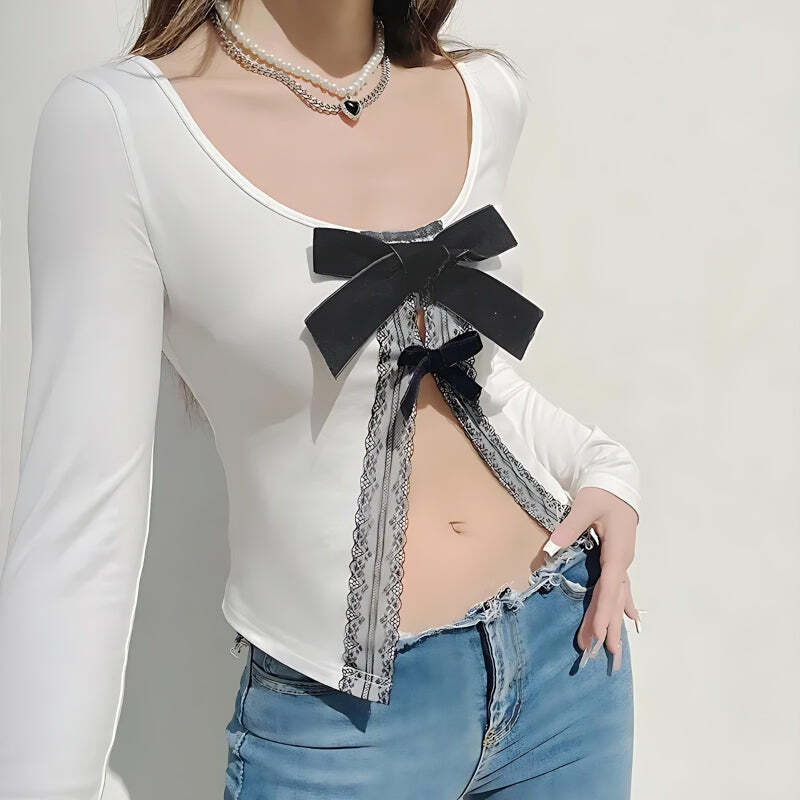 Style Core Aesthetics, New Style Trends - Coquette Bow Open Front Top Style Core Aesthetics, New Style Trends - Coquette Bow Open Front Top
