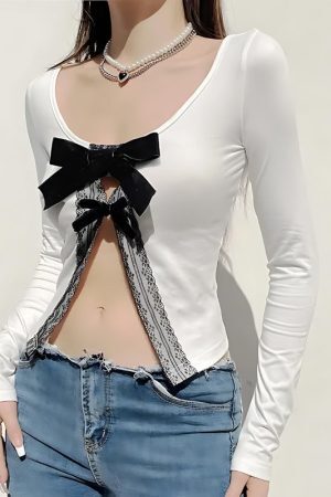 Style Core Aesthetics, New Style Trends - Coquette Bow Open Front Top