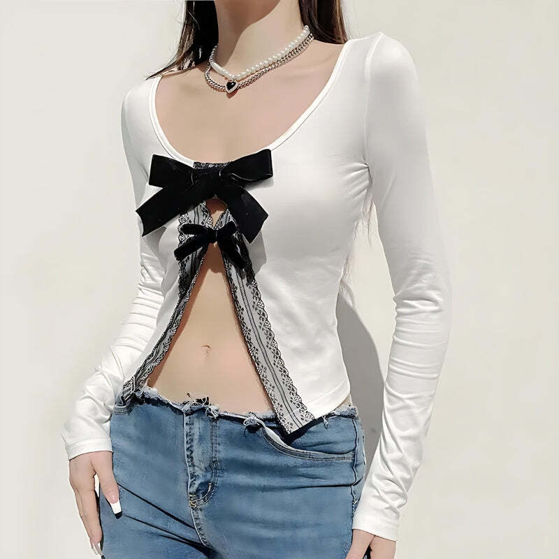 Style Core Aesthetics, New Style Trends - Coquette Bow Open Front Top
