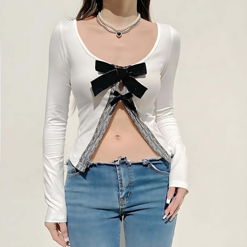 Style Core Aesthetics, New Style Trends - Coquette Bow Open Front Top Style Core Aesthetics, New Style Trends - Coquette Bow Open Front Top