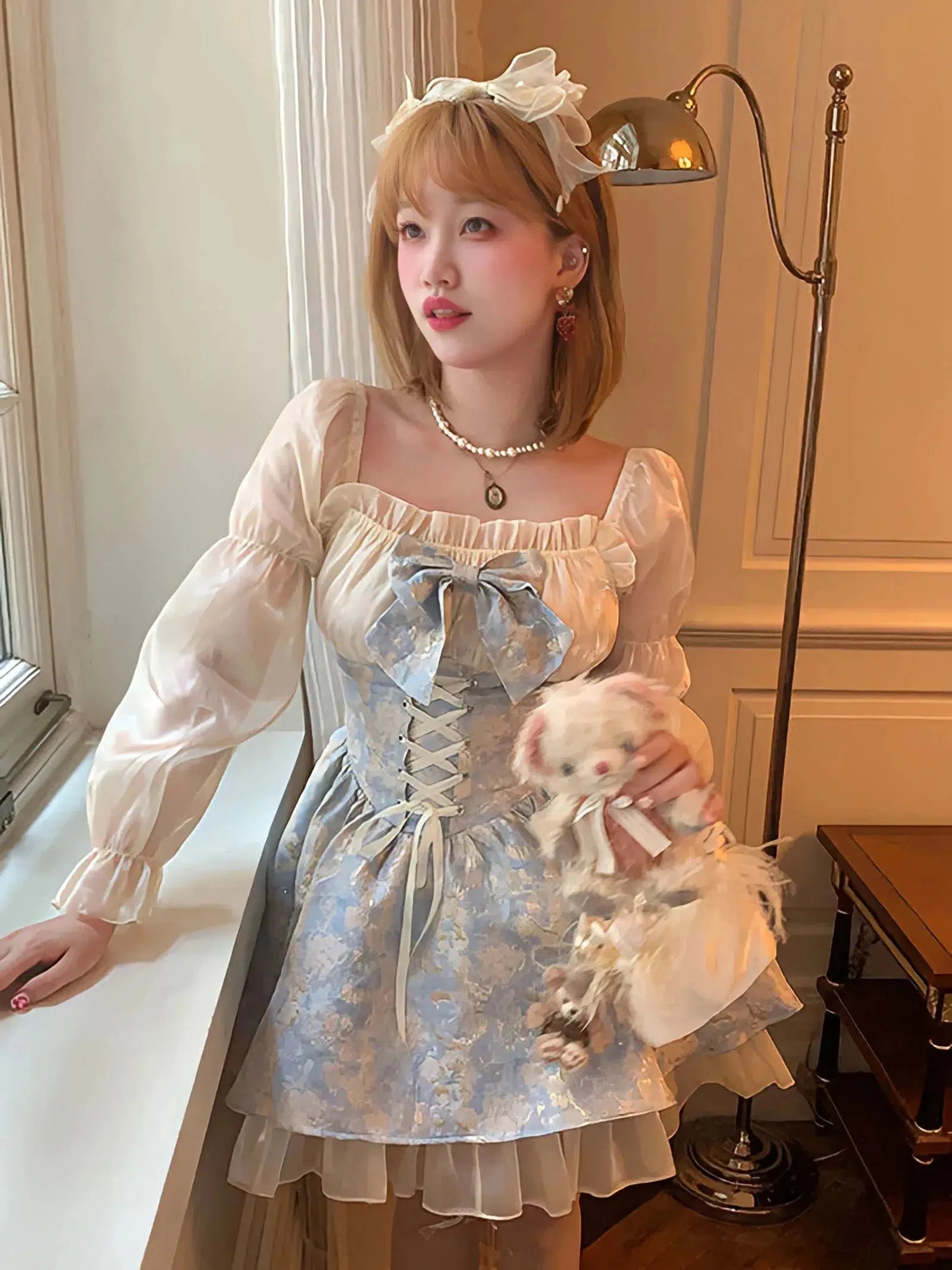 Style Core Aesthetics, New Style Trends - Coquette Bow Princess Mini Dress Style Core Aesthetics, New Style Trends - Coquette Bow Princess Mini Dress