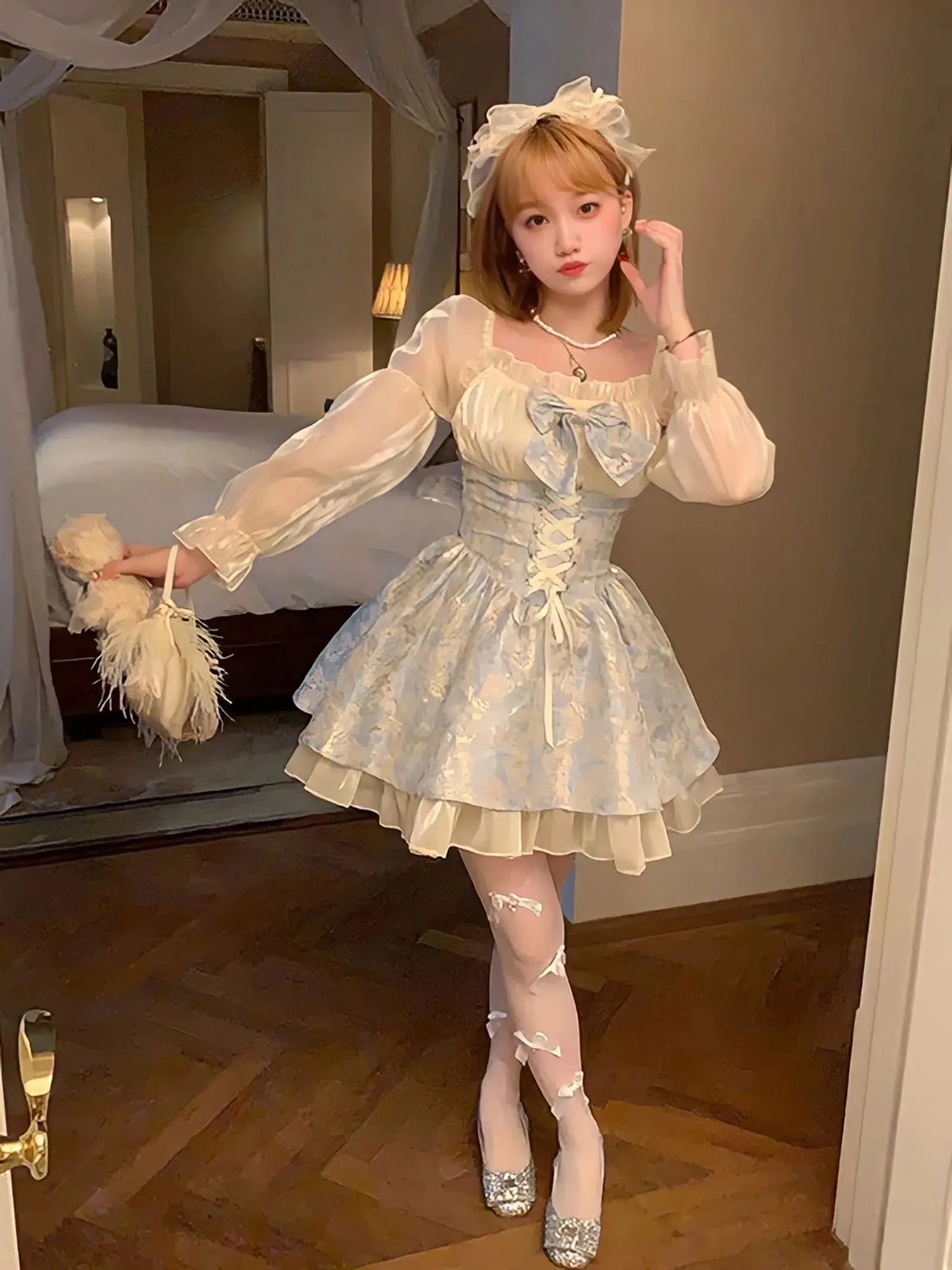 Style Core Aesthetics, New Style Trends - Coquette Bow Princess Mini Dress Style Core Aesthetics, New Style Trends - Coquette Bow Princess Mini Dress