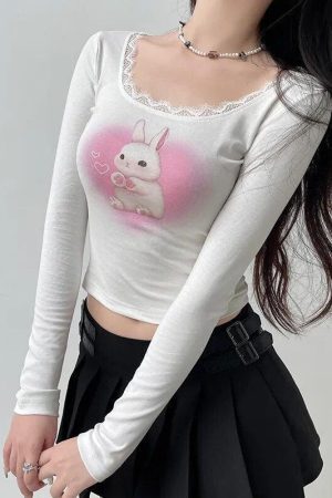 Style Core Aesthetics, New Style Trends - Coquette Cute Rabbit Crop Top