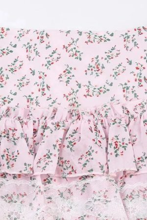 Style Core Aesthetics, New Style Trends - Coquette Floral Ruffled Mini Skirt