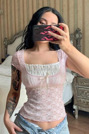 Style Core Aesthetics, New Style Trends - Coquette Lace Detailed Top