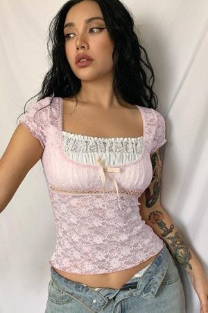 Style Core Aesthetics, New Style Trends - Coquette Lace Detailed Top