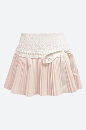 Style Core Aesthetics, New Style Trends - Coquette Lace Pleated Mini Skirt