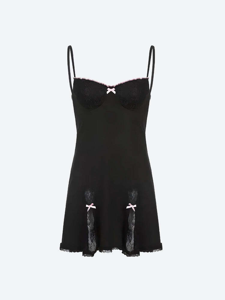 Style Core Aesthetics, New Style Trends - Coquette Lace Slit Mini Dress Style Core Aesthetics, New Style Trends - Coquette Lace Slit Mini Dress