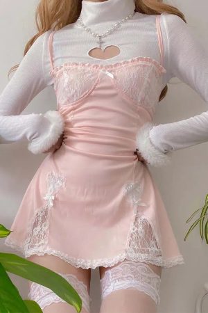 Style Core Aesthetics, New Style Trends - Coquette Lace Slit Mini Dress