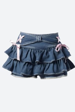 Style Core Aesthetics, New Style Trends - Coquette Low Rise Denim Mini Skort