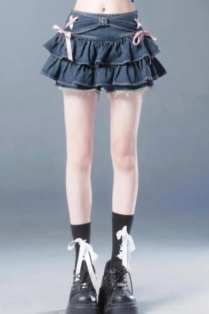 Style Core Aesthetics, New Style Trends - Coquette Low Rise Denim Mini Skort