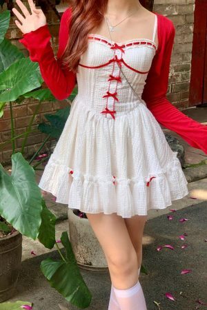 Style Core Aesthetics, New Style Trends - Coquette Mini Dress With Cardigan