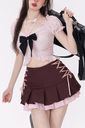 Style Core Aesthetics, New Style Trends - Coquette Mini Skirt With Top Two Piece Set