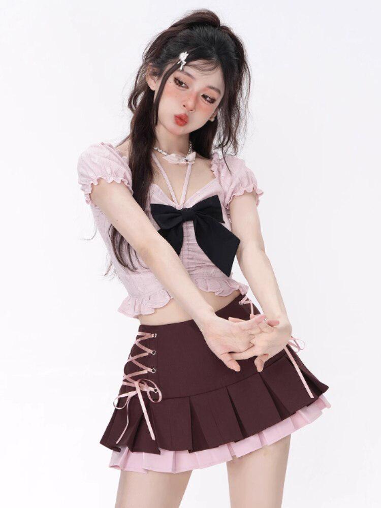 Style Core Aesthetics, New Style Trends - Coquette Mini Skirt With Top Two Piece Set Style Core Aesthetics, New Style Trends - Coquette Mini Skirt With Top Two Piece Set