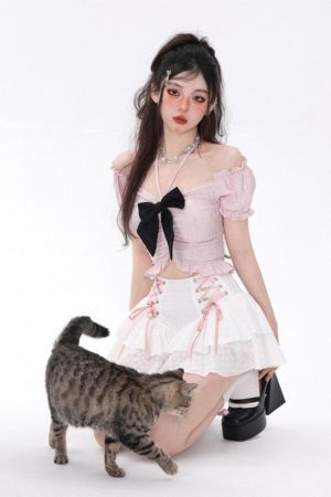 Style Core Aesthetics, New Style Trends - Coquette Mini Skirt With Top Two Piece Set