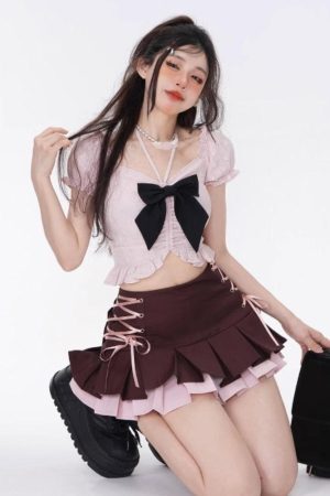 Style Core Aesthetics, New Style Trends - Coquette Mini Skirt With Top Two Piece Set