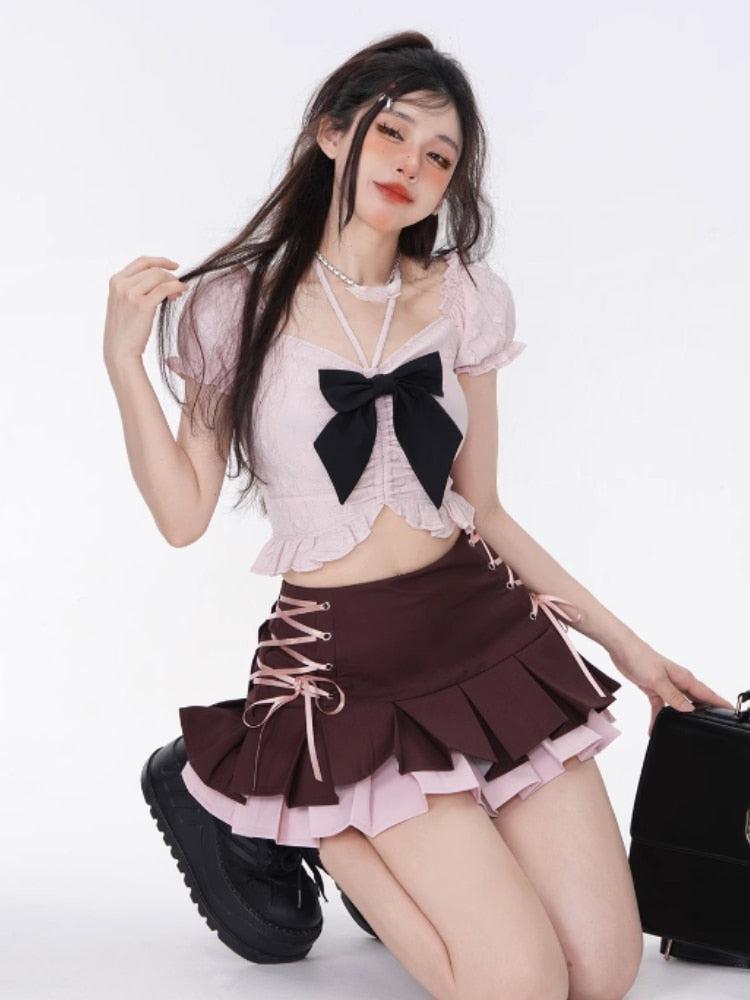 Style Core Aesthetics, New Style Trends - Coquette Mini Skirt With Top Two Piece Set Style Core Aesthetics, New Style Trends - Coquette Mini Skirt With Top Two Piece Set