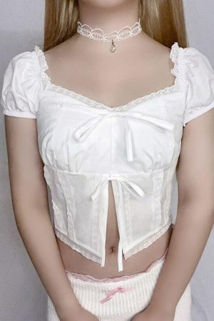 Style Core Aesthetics, New Style Trends - Coquette Puff Sleeve Crop Top