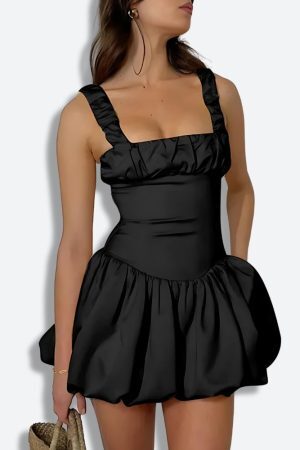 Style Core Aesthetics, New Style Trends - Coquette Ruched Bubble Skirt Mini Dress