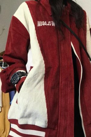 Style Core Aesthetics, New Style Trends - Corduroy Color Block Splice Embroidery Jacket