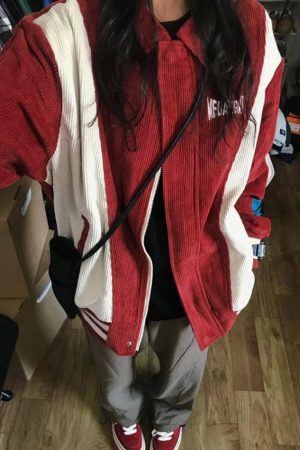 Style Core Aesthetics, New Style Trends - Corduroy Color Block Splice Embroidery Jacket