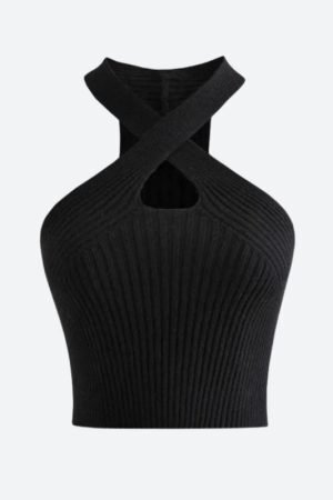 Style Core Aesthetics, New Style Trends - Corduroy Halter Neck Knitted Crop Top
