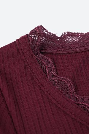Style Core Aesthetics, New Style Trends - Corduroy Lace Trim Top