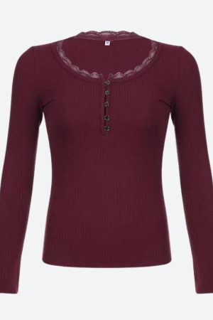 Style Core Aesthetics, New Style Trends - Corduroy Lace Trim Top