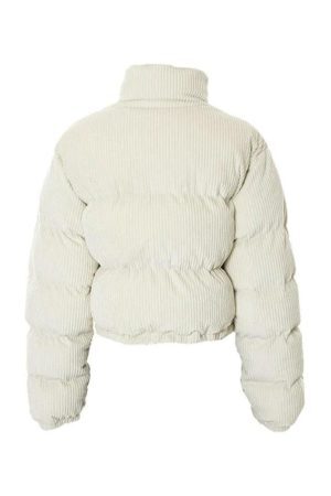 Style Core Aesthetics, New Style Trends - Corduroy Ribbed High Neck Zip Up Jacket