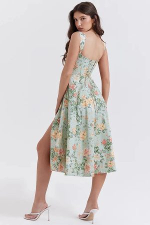 Style Core Aesthetics, New Style Trends - Cottagecore Floral Corset Midi Dress