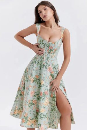 Style Core Aesthetics, New Style Trends - Cottagecore Floral Corset Midi Dress