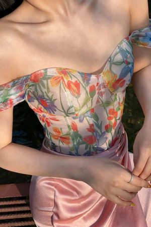 Style Core Aesthetics, New Style Trends - Cottagecore Spring Flowers Corset Top
