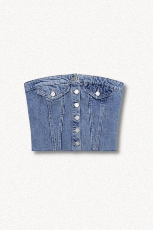 Style Core Aesthetics, New Style Trends - Cowgirl Button Up Denim Tube Top