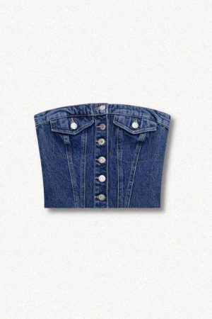 Style Core Aesthetics, New Style Trends - Cowgirl Button Up Denim Tube Top