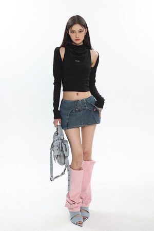 Style Core Aesthetics, New Style Trends - Cowl Collar Cut-Out Crop Top