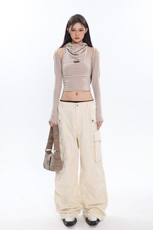 Style Core Aesthetics, New Style Trends - Cowl Collar Cut-Out Crop Top
