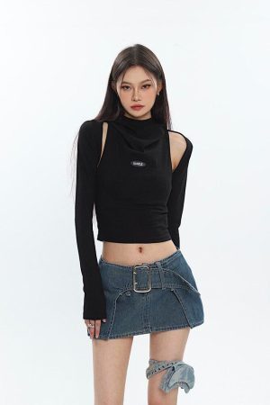 Style Core Aesthetics, New Style Trends - Cowl Collar Cut-Out Crop Top