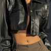 Style Core Aesthetics, New Style Trends - Cropped Black Faux Leather Biker Jacket