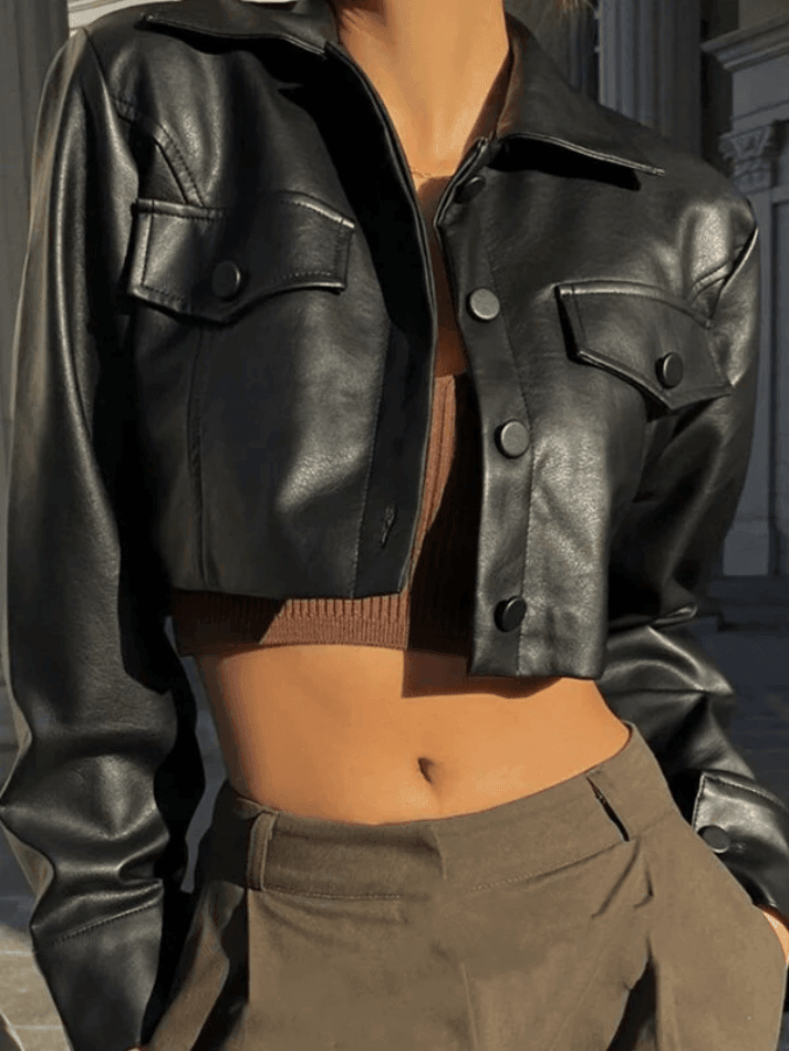 Style Core Aesthetics, New Style Trends - Cropped Black Faux Leather Biker Jacket Style Core Aesthetics, New Style Trends - Cropped Black Faux Leather Biker Jacket