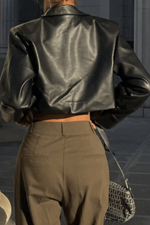 Style Core Aesthetics, New Style Trends - Cropped Black Faux Leather Biker Jacket