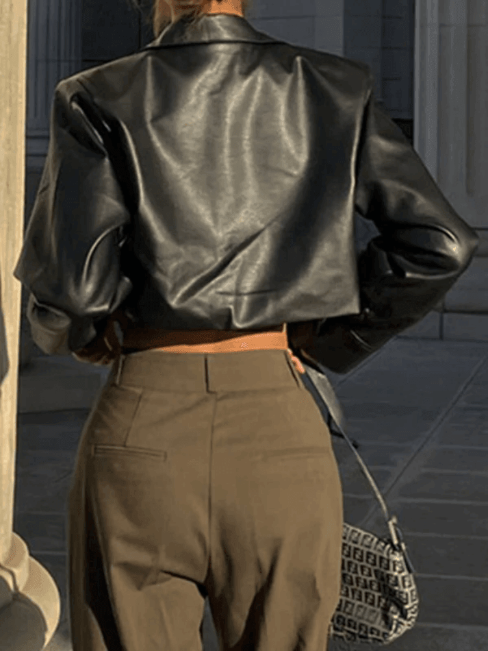 Style Core Aesthetics, New Style Trends - Cropped Black Faux Leather Biker Jacket Style Core Aesthetics, New Style Trends - Cropped Black Faux Leather Biker Jacket