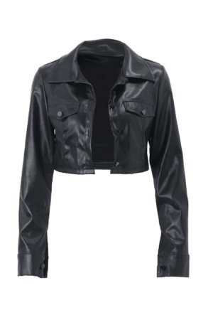 Style Core Aesthetics, New Style Trends - Cropped Black Faux Leather Biker Jacket