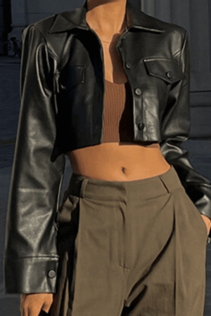 Style Core Aesthetics, New Style Trends - Cropped Black Faux Leather Biker Jacket