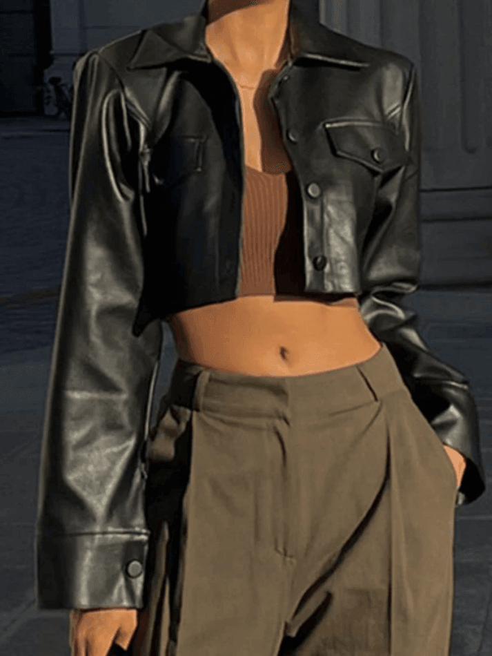 Style Core Aesthetics, New Style Trends - Cropped Black Faux Leather Biker Jacket Style Core Aesthetics, New Style Trends - Cropped Black Faux Leather Biker Jacket